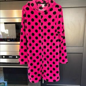 Pink Polka Dot Hooded Robe Sz. L 14/16